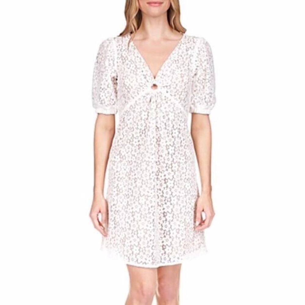 Michael Kors Lace V-Neck Mod Short Sleeve Mini dress white NEW - Size 0